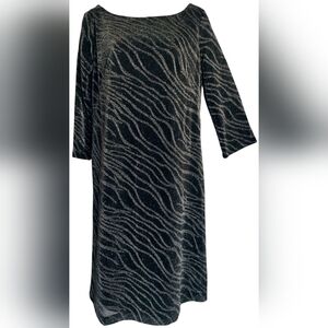 Black‎ Label Evan Picone Black Silver 3/4 Sleeve Knee-Length Shift Dress 6